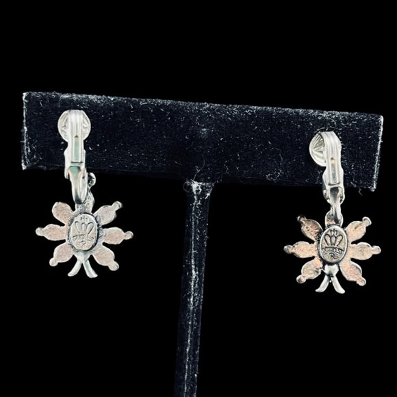 Sancrest R Silver Tone And Faux Turquois Flower Clip On Earrings Signed (5264) - Picture 3 of 5